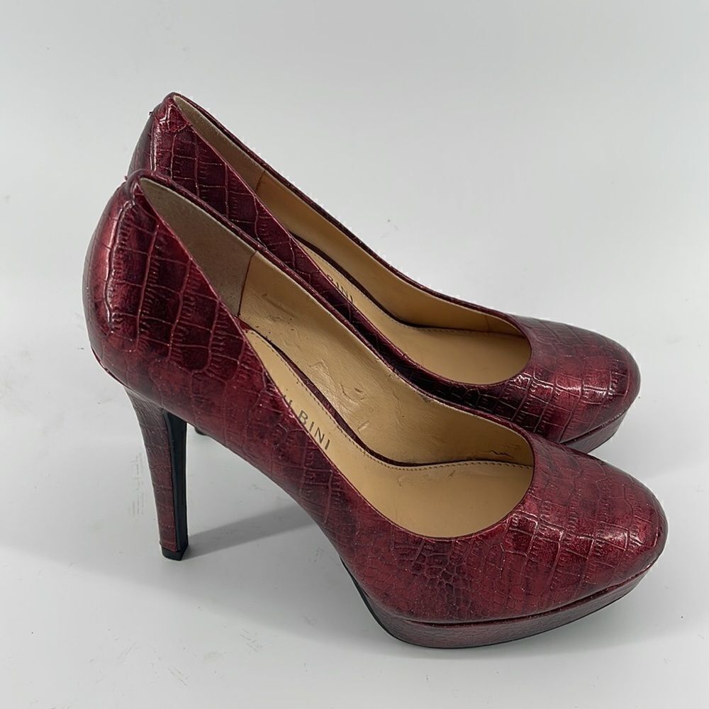 Gianni Bini wine red faux python print metallic platform heel heels shoes NWOT - Picture 3 of 14